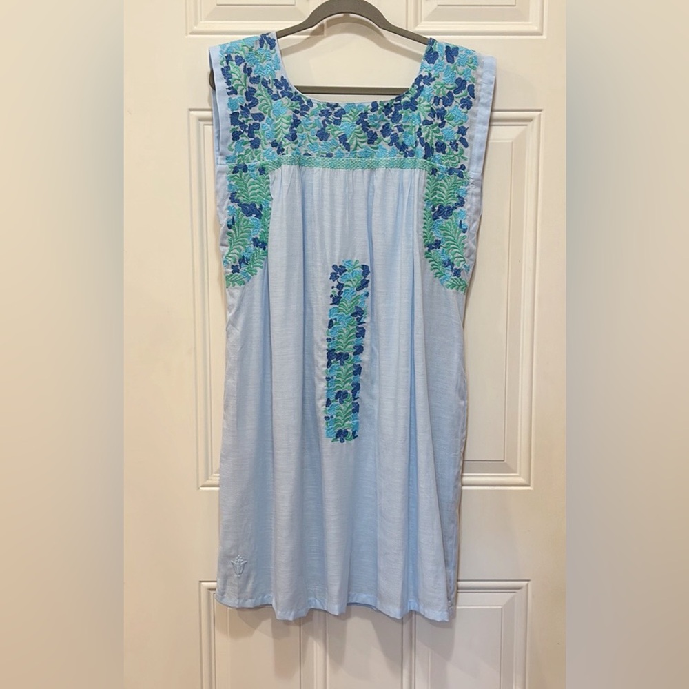 J. Marie Embroidered Tunic Dress in Powder Blue Size L